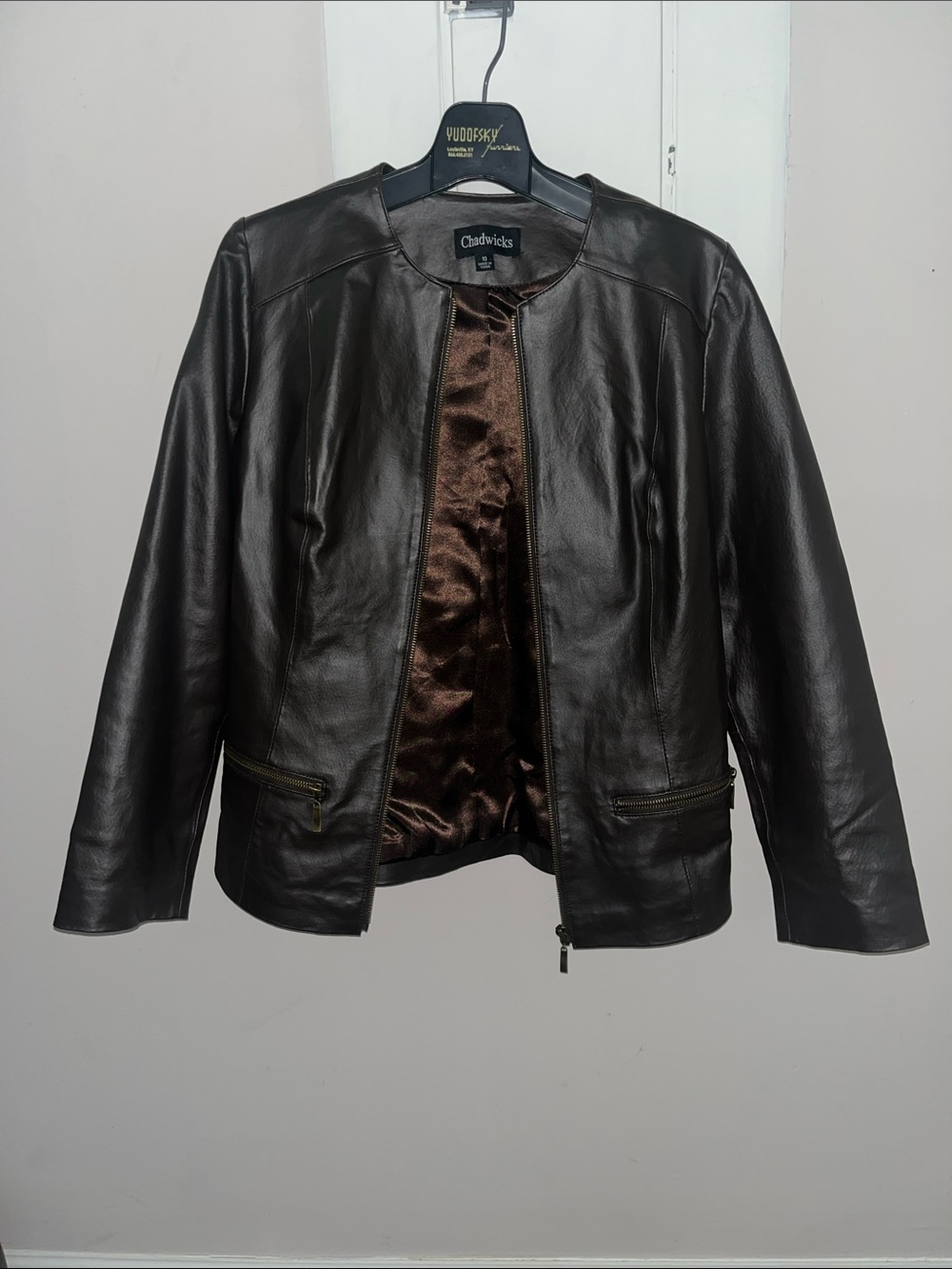Chadwicks Dark Brown Collarless Leather Jacket